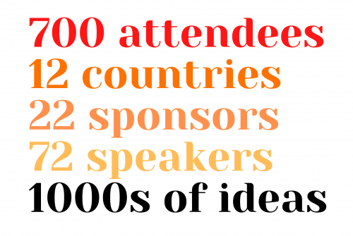 700 attendees, 12 countries, 22 sponsors, 72 speakers, 1000s of ideas